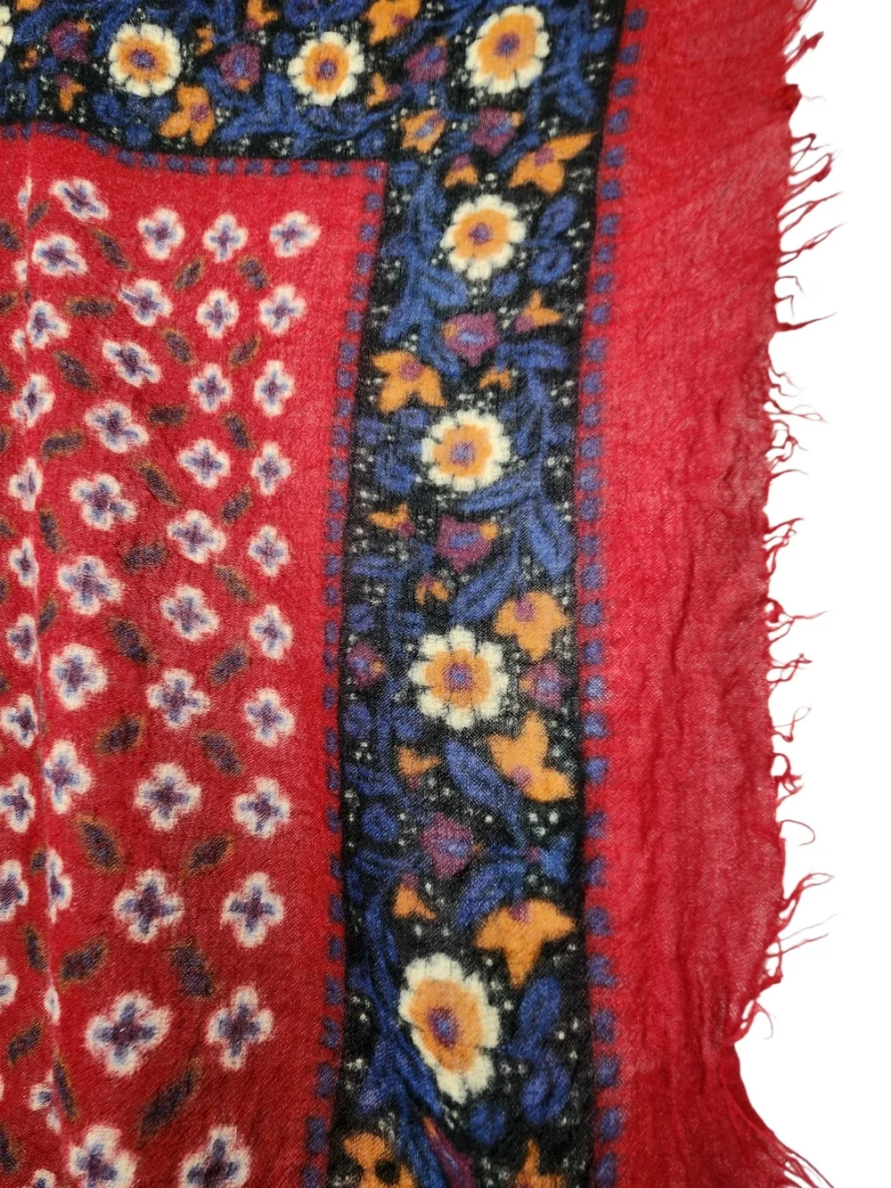 Vintage Yves Saint Laurent YSL Red Floral Wool Blend Square Scarf Shawl Wrap